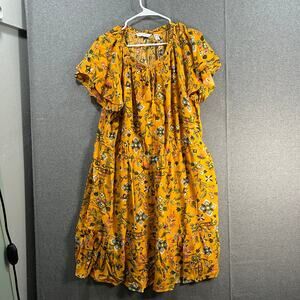 Canyon Retreat Regular Flutter Sleeve Dress w/ Tassel Sunset Gold, Size 1X